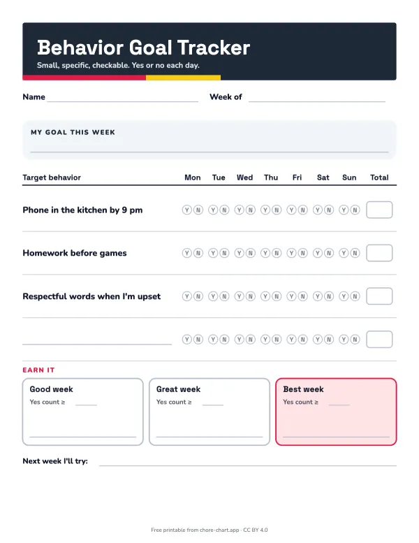 Behavior goal tracker for tweens