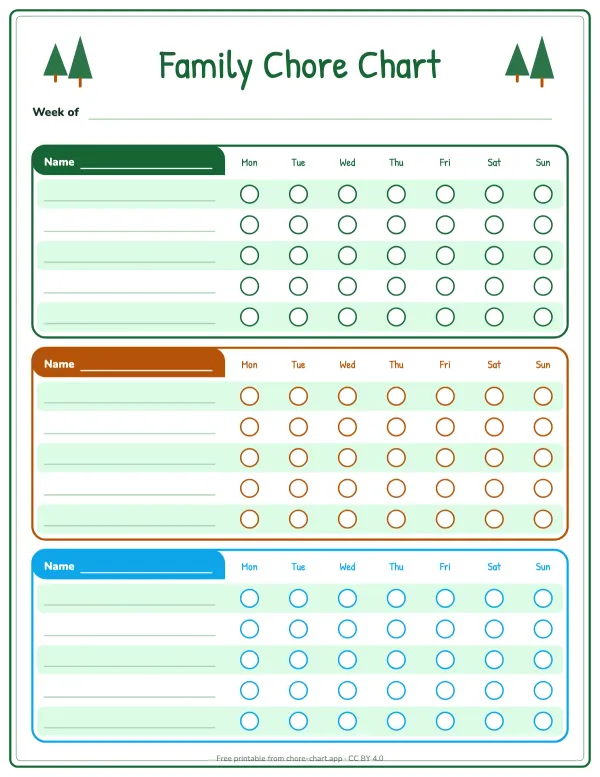 Chore chart for 3 kids