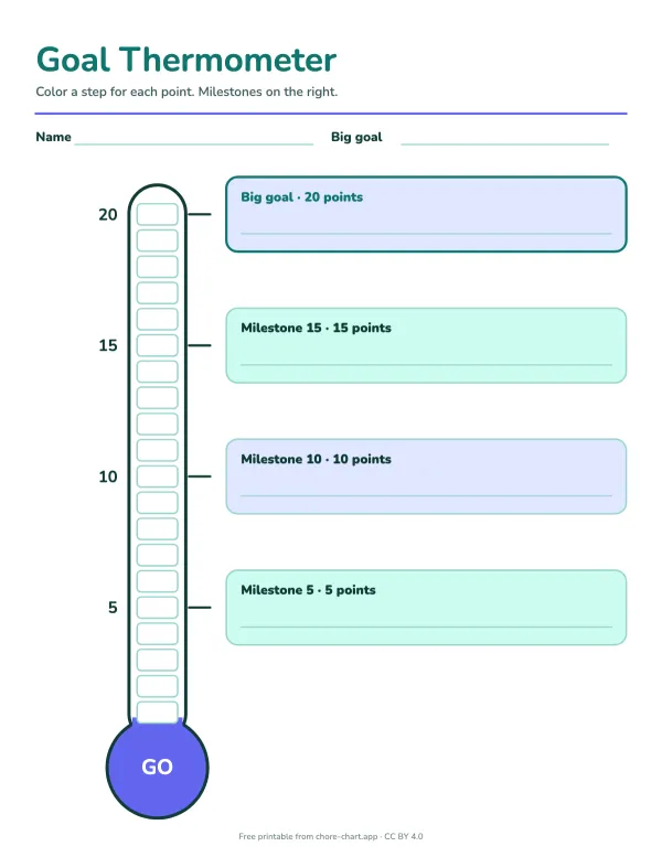 Goal thermometer reward chart