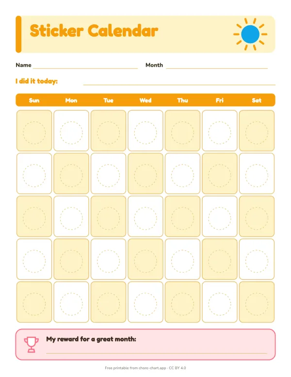 Monthly sticker calendar