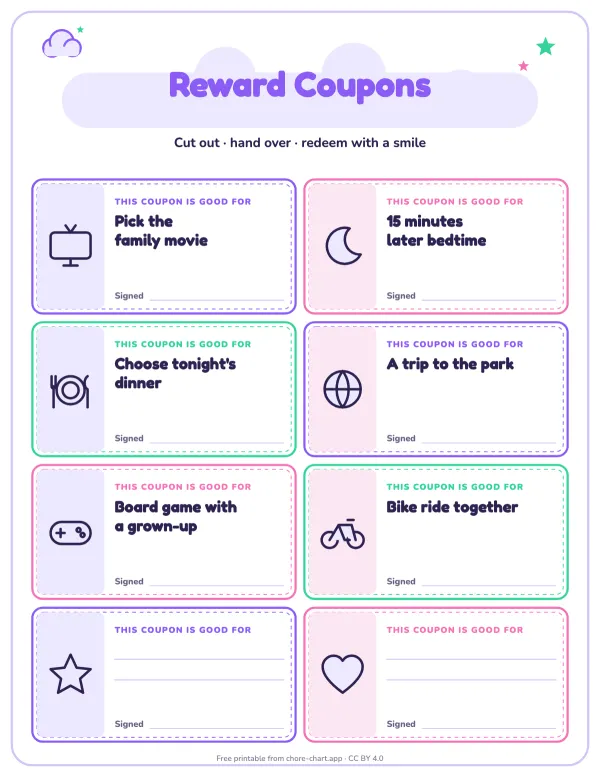 Reward coupons for kids