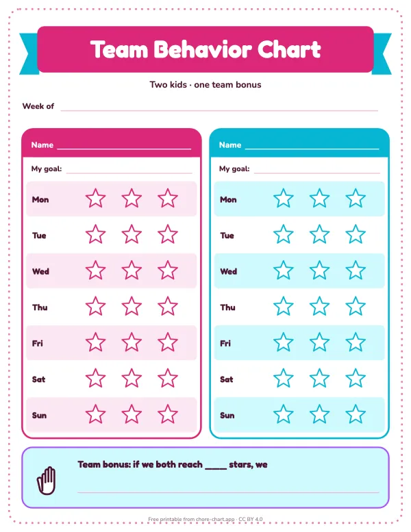 Siblings behavior chart (2 kids)