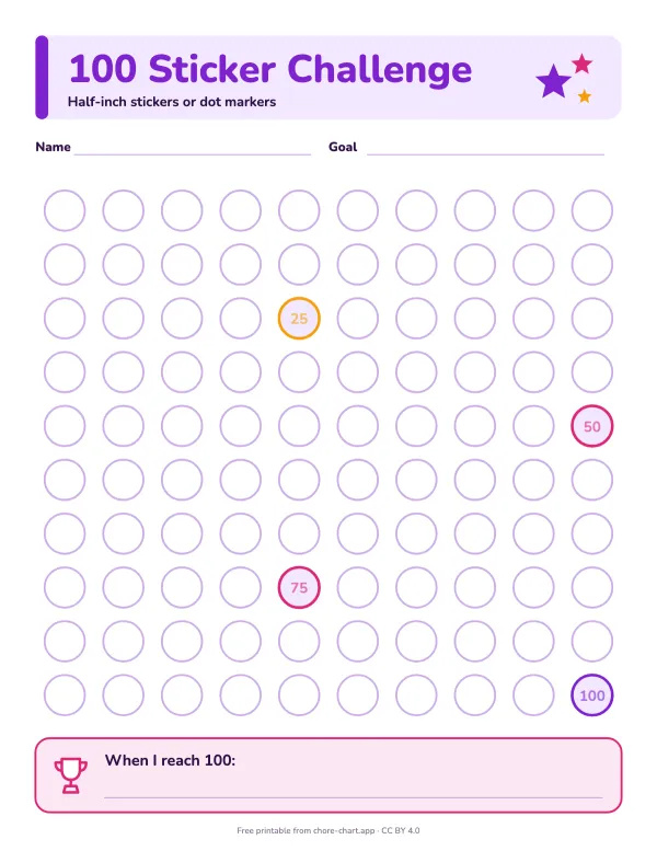 100-sticker chart (small stickers)