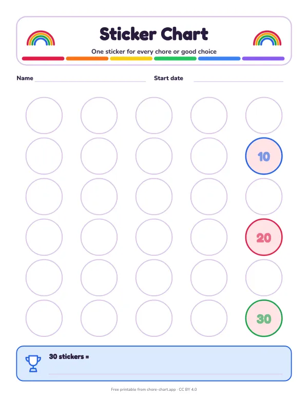 30-sticker chart (1-inch stickers)