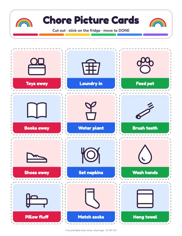Toddler chore picture cards